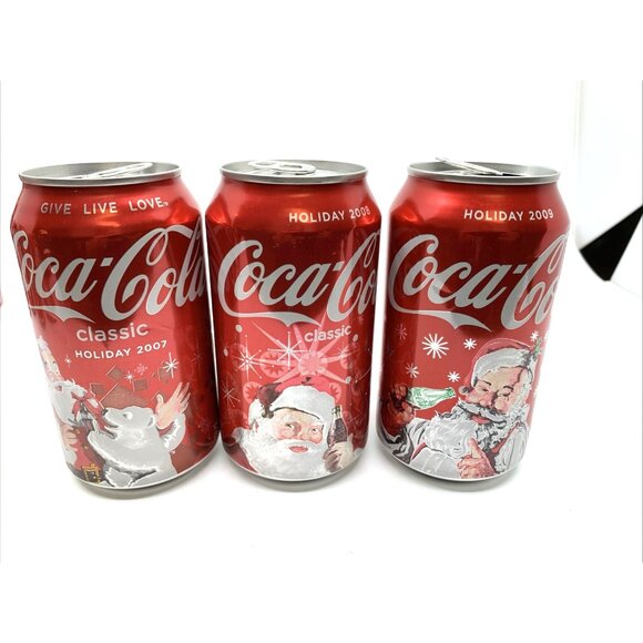 7 Empty Vintage Coca-Cola Classic Holiday Cans 2000 2002 2004 2006 2007 2008 '09 - Picture 7 of 8